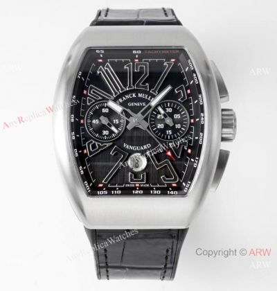 Swiss Grade 1-1 Replica Franck Muller Vanguard Yachting V45 SS Black Dial Watch Seagull 7750 Chronograph